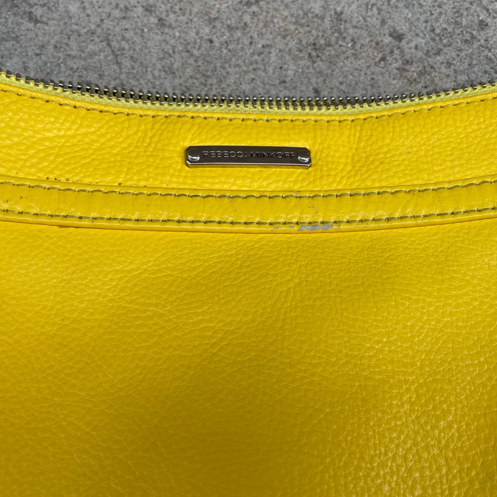 Canary Yellow Leather 5 Zip, Silver Chain Crossbody - Picture 9 of 13
